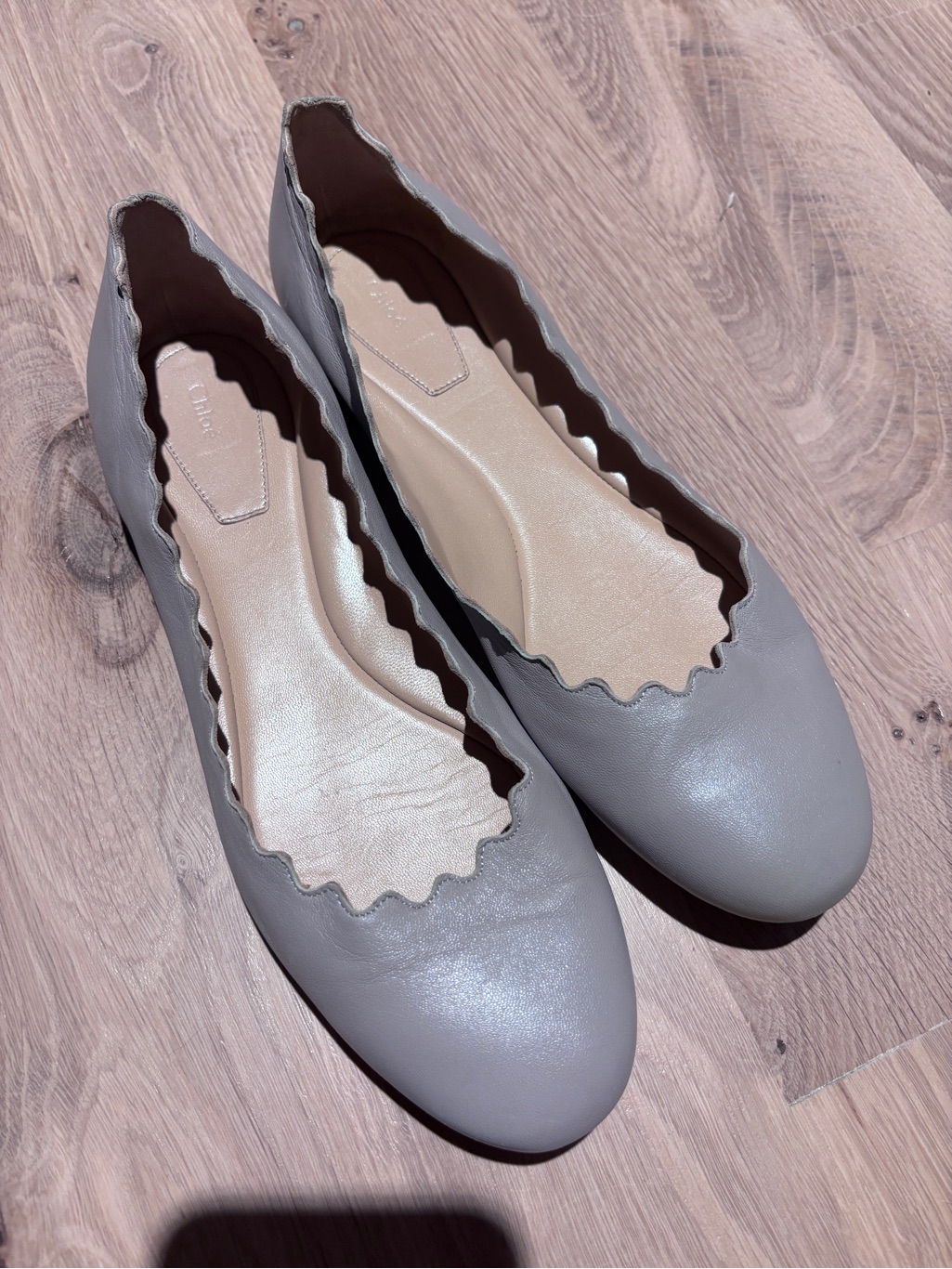 Chloe Grey Leather Lauren Scalloped Ballet